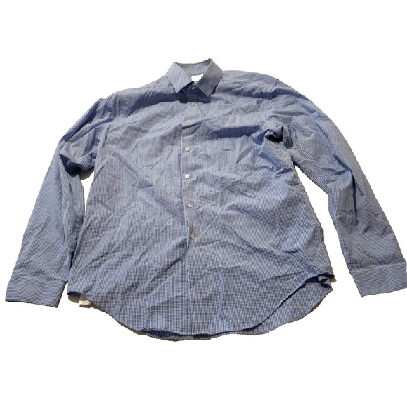 Mens Calvin Klein Size 16.5 Slim Fit Button Down Blue Checked Long Sleeved Shirt - Picture 1 of 9
